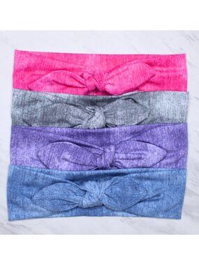Faux Denim Bow Tie Stretch Headbands, 4 Pack